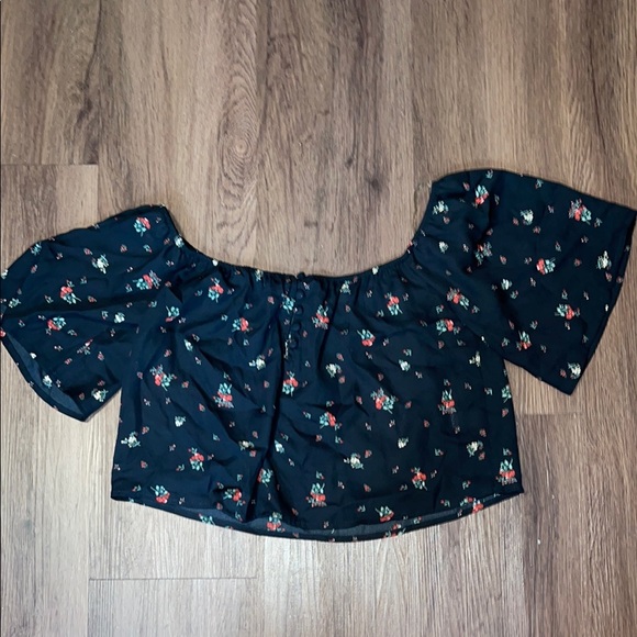 Multicolored Off the Shoulder Puff Sleeve Crop Blouse - Picture 1 of 3